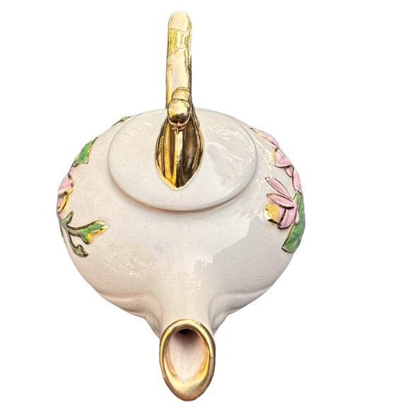 Hull Art Porcelain Magnolia and Gold Trim Teapot U.S.A. 1940's - Picture 7 of 13